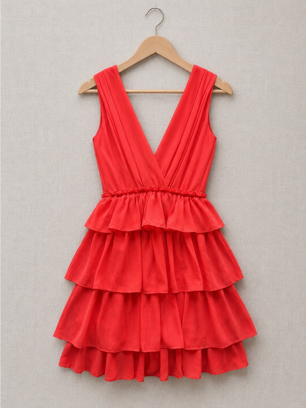 Dynamite Coral Red Tiered V-Neck Ruffle Mini Dress